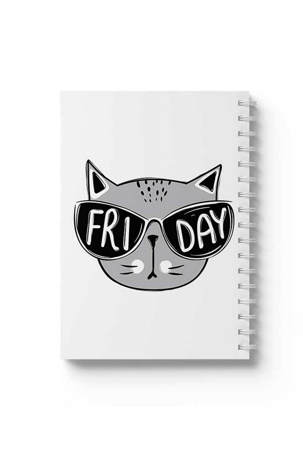 LOWHA-Spiral Notebook with Front and Back Hard Covers Featuring Friday with Cat Design 1