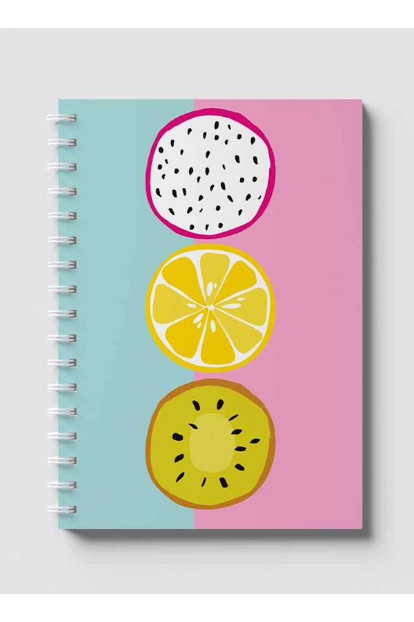 LOWHA-Spiral Notebook with Front and Back Hard Covers Featuring Dragon Fruit Lemon Kiwi Slice Design 1