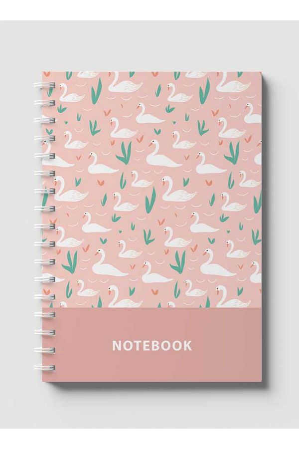 LOWHA-Spiral Notebook with Front and Back Hard Covers Featuring Swans in Pond Design 1
