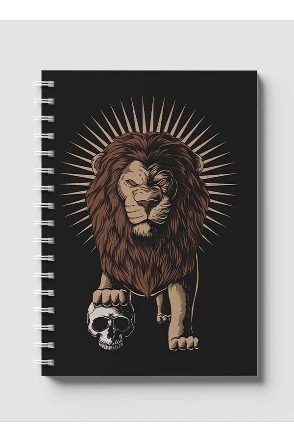 LOWHA-Spiral Notebook with Front and Back Hard Covers Featuring Lion with A Skull Design 1