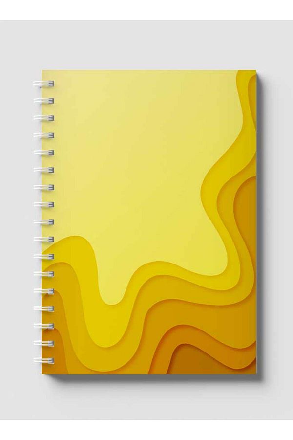 LOWHA-Spiral Notebook with Front and Back Hard Covers Featuring Abstract Yellow Paper Cut Style Design 1