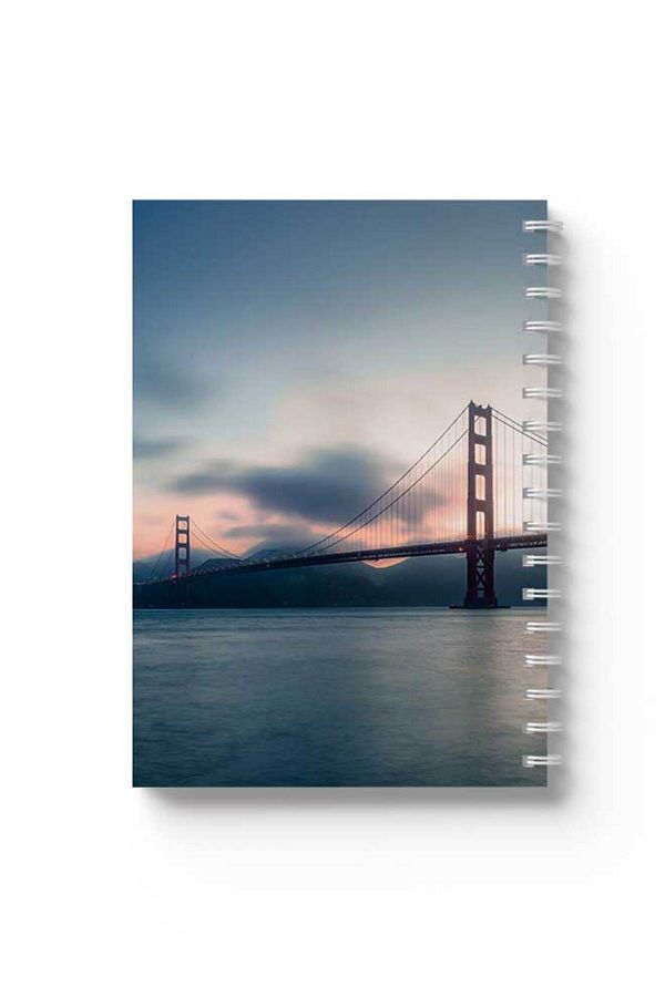 LOWHA-Spiral Notebook with Front and Back Hard Covers Featuring Golden Gate Bridge Design 1