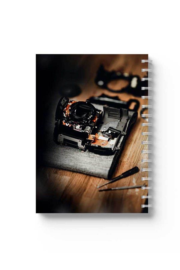 LOWHA-Spiral Notebook with Front and Back Hard Covers Featuring Old Camera Design 1