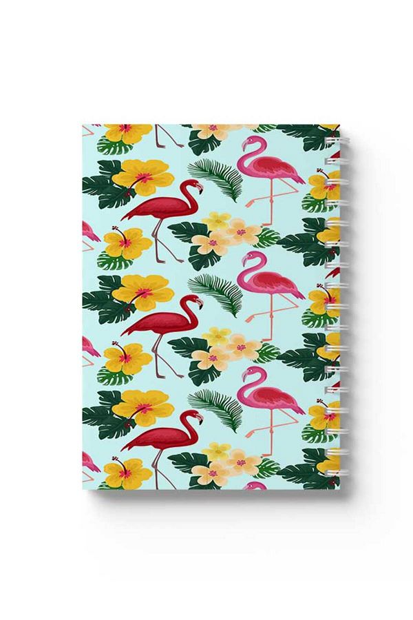 LOWHA-Spiral Notebook with Front and Back Hard Covers Featuring Flamingos Design 1