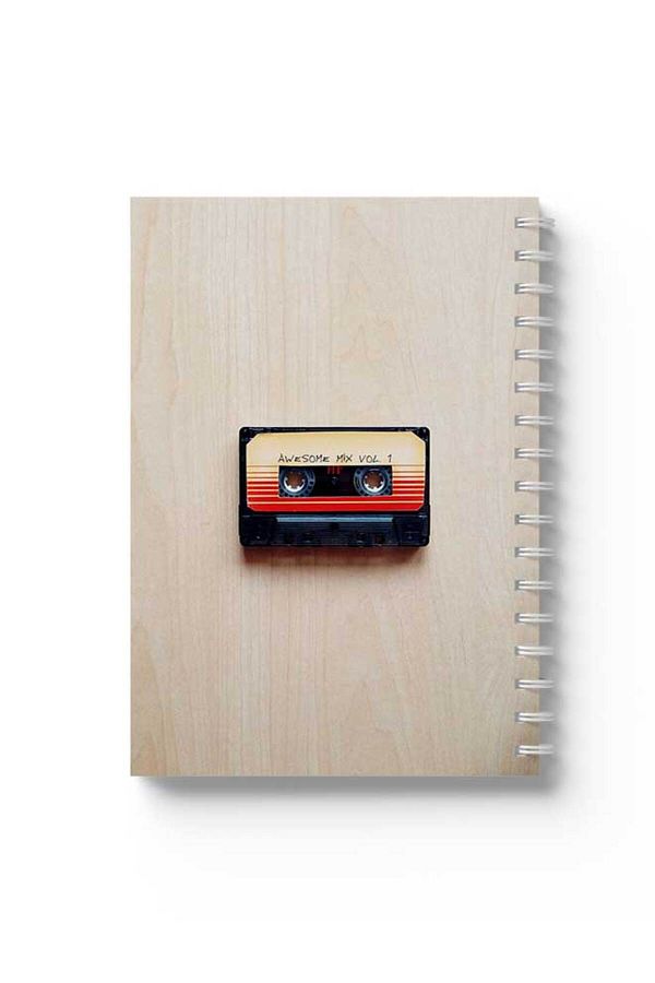 LOWHA-Spiral Notebook with Front and Back Hard Covers Featuring Mix Tape Design 1