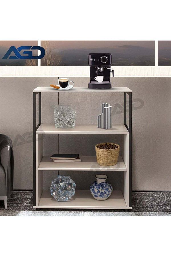 AGD-Modern Entryway Table, Coffee Corner Table, Side Table, Bookshelf with 4 Wooden Shelves for All Your 1