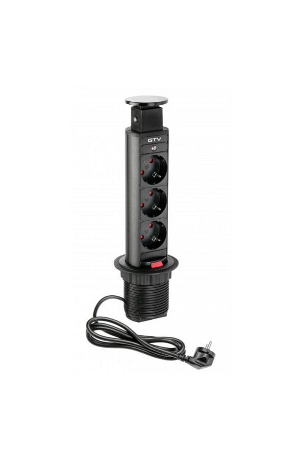 GTV-Retractable Built-in Socket Round,GTV,Diameter 60mm,3 Schuko Sockets,Cable 1.5,IP20,Max 3600W,Black 1