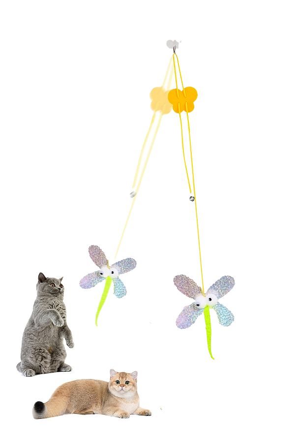 Fresh Moon-Rattle Cat Toy Elastic Butterfly Pattern Fishing Rod Toy Fun Activity Drawstring Cat Game 1