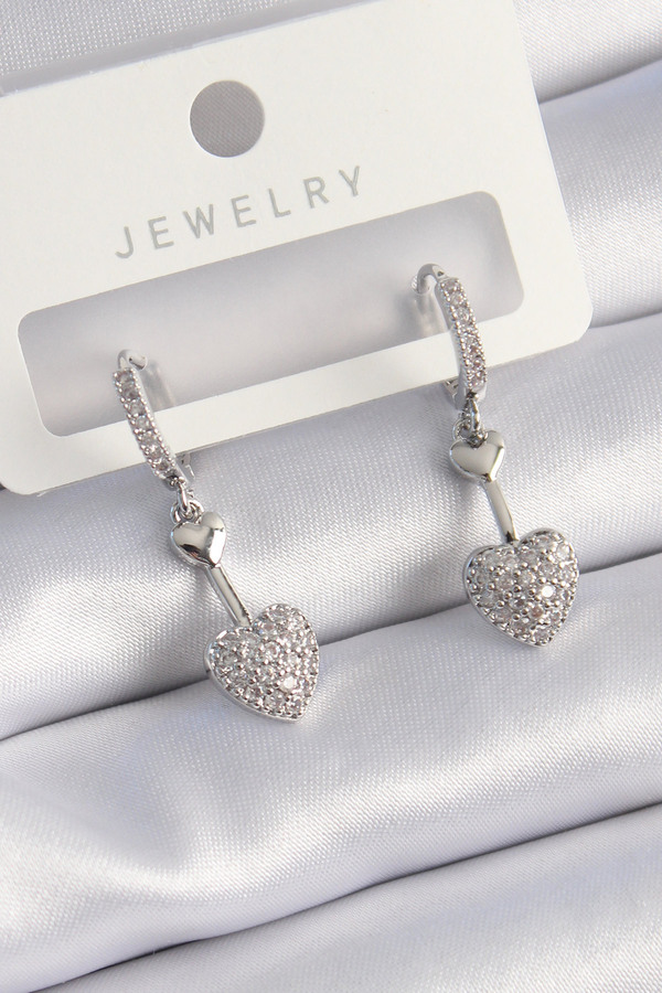 Skygo-Brass Silver Color Zircon Stone Dangle Heart Model Women's Earrings - Tj-Bkp9535 1
