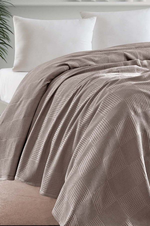Eponj Home-Μονό κάλυμμα πικέ 100% βαμβάκι 160x230 cm – Μοτίβο πλακιδίων Camel – Σειρά Weave 1