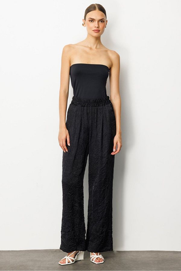 Moda İlgi-Modailgi Elastic Waist Side Pocket Pleated Detailed Trousers - 15052 Black 1