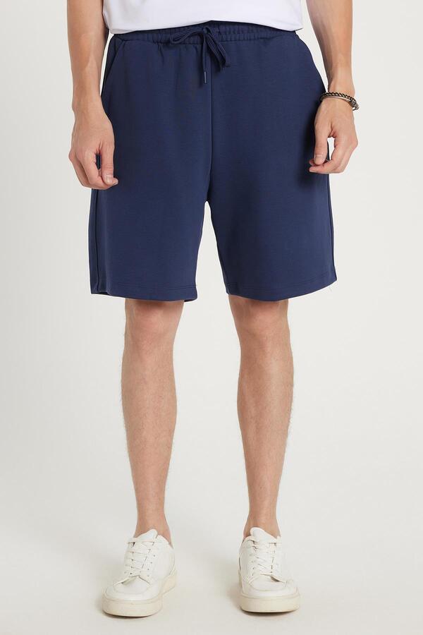 Tudors-Men's Relax Fit Relaxed Cut Navy Blue Bermuda Shorts with Side Pockets 1