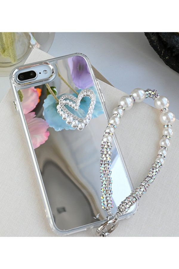 Go Aksesuar-iPhone 7 Plus - 8 Plus Compatible Mirrored Charmed Heart Model Silicone Case 1