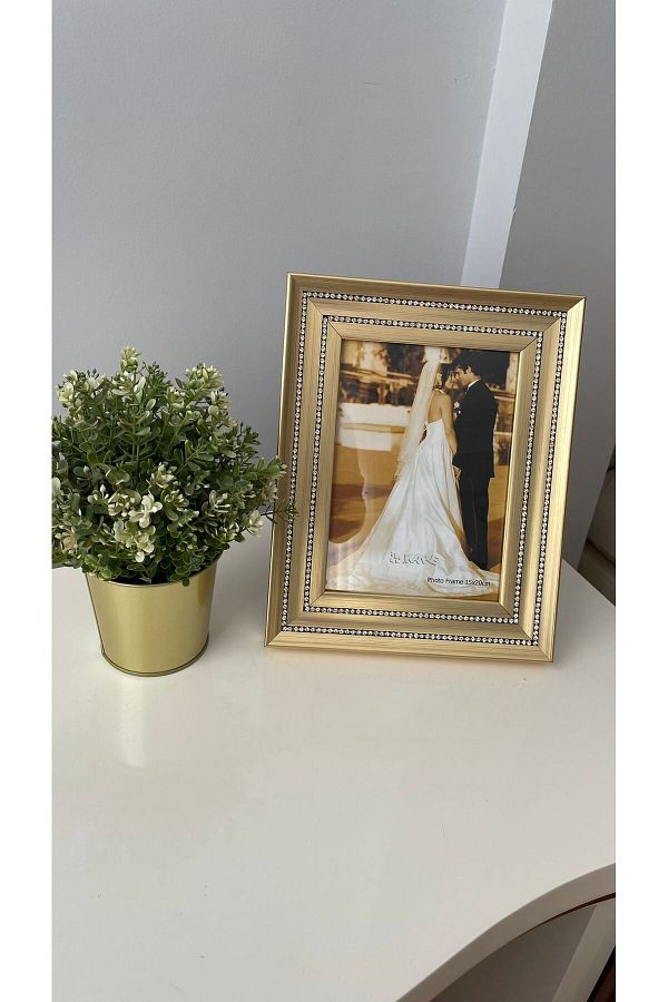 Kare Home-Gold Picture Frame with Two Rows of Stones 1