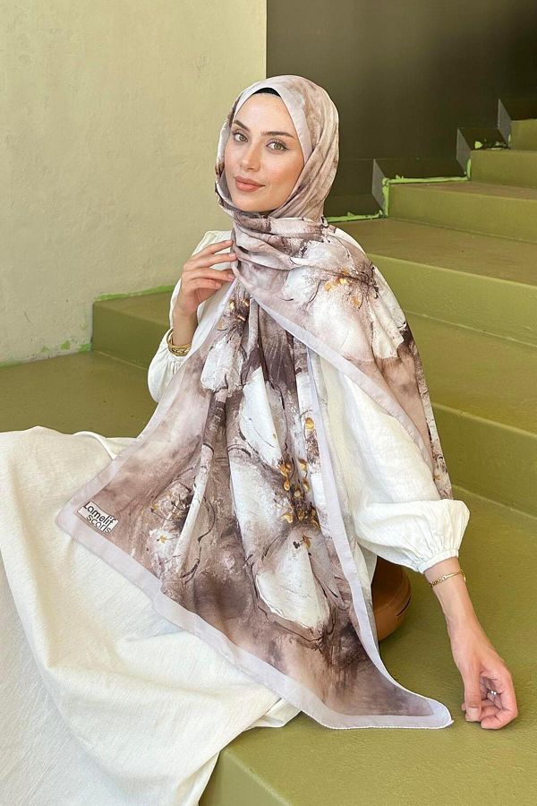 lamelif-Bohemian Flower Pattern Soft Shawl Mink Color 1