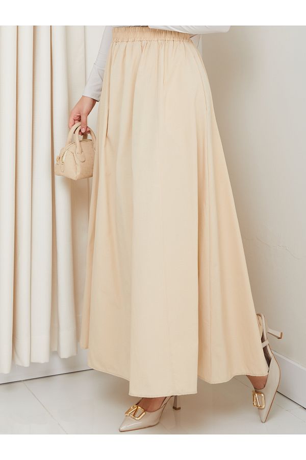 FERHEL-6 Piece Flared Hijab Skirt with Pockets and Elastic Waist 1