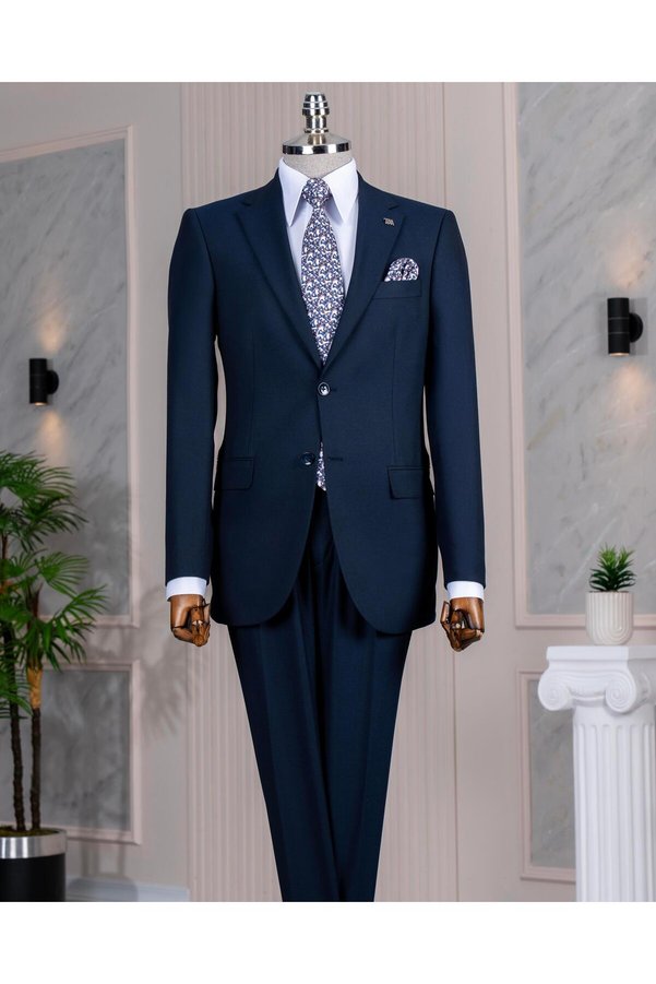 TerziAdemAltun Slim Fit Jacket Pants Suit Dark Blue T13571
