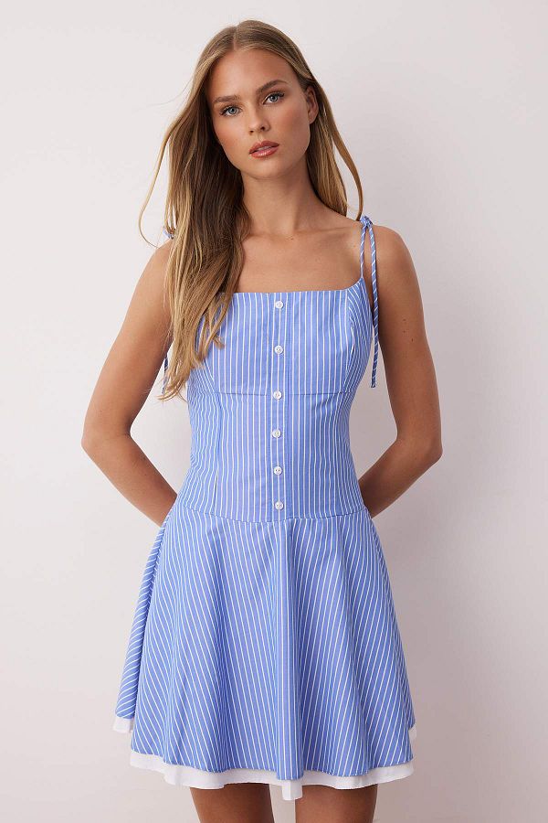 Trendyol Collection-Mini rochie țesută cu dungi albastre la talie TWOSS25EL00876 1