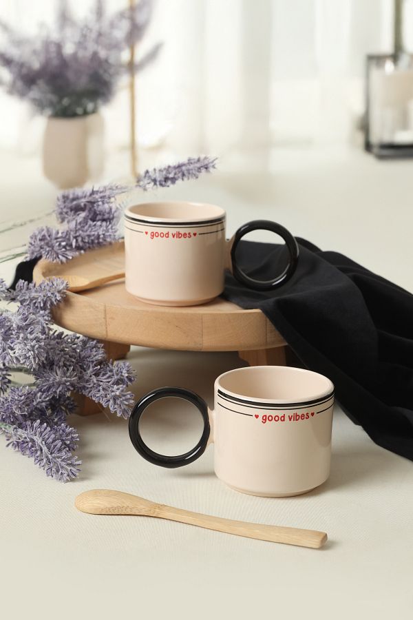Keramika-Good Vibes Black Stackable Ring Cup with Handle 8 cm 2 Pieces 1