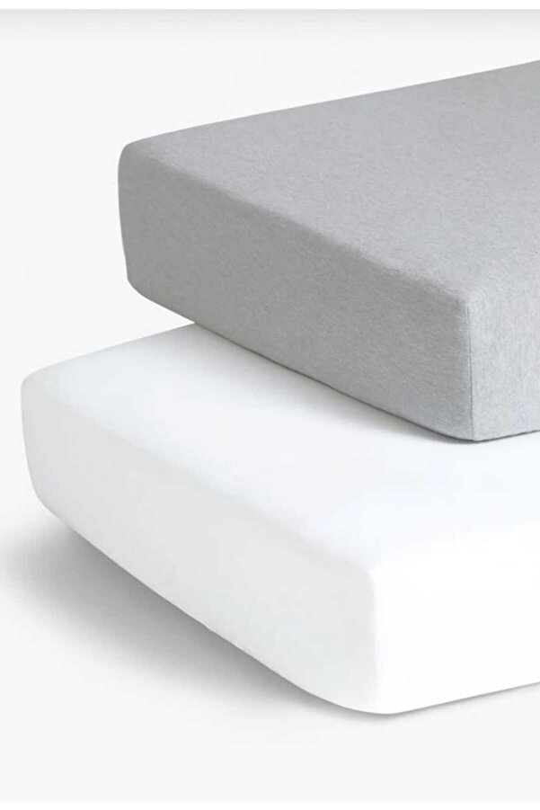 Bebek Özel Pamuklu Bebek Çocuk Lastikli Çarşaf (2 ADET) 80x180 Beyaz Ve Gri