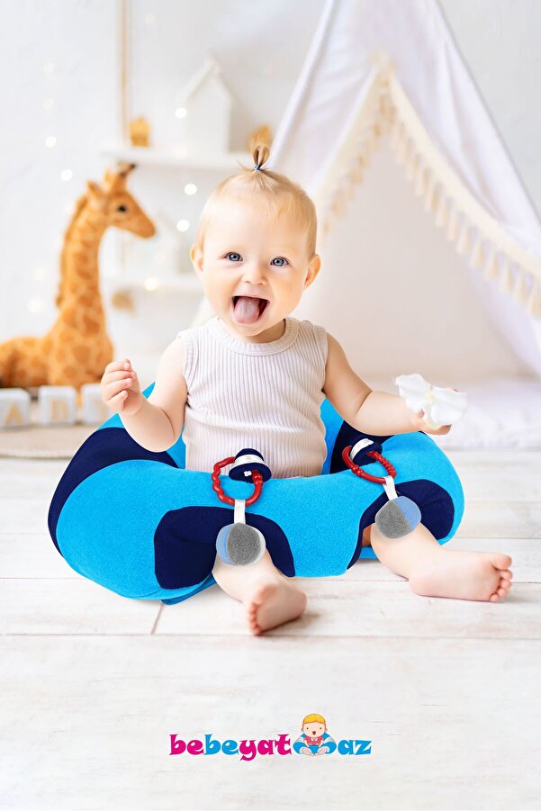 Bebeyatmaz Çıngıraklı Mavi-Lacivert Bebe Yatmaz Bebek Oturma Destek Minderi Bebek Koltuğu