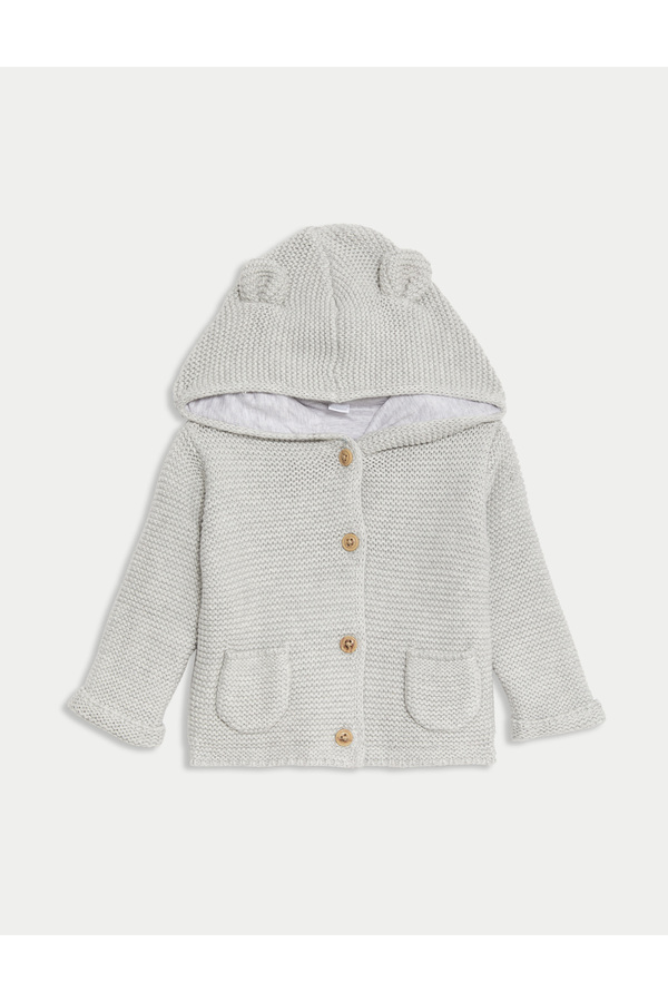 Marks & Spencer Saf Pamuk Kapşonlu Hırka (0-3 Yaş)