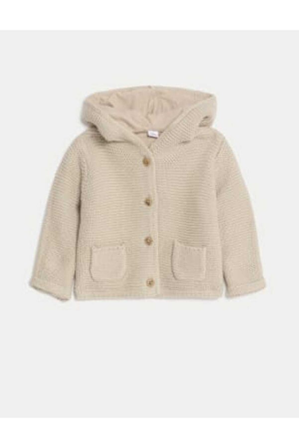 Marks & Spencer Saf Pamuk Kapşonlu Hırka (0-3 Yaş)