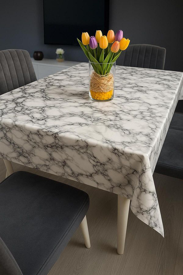 LİMAY-Marble Patterned Tablecloth 1stClass Pvc/erasable/washable 1