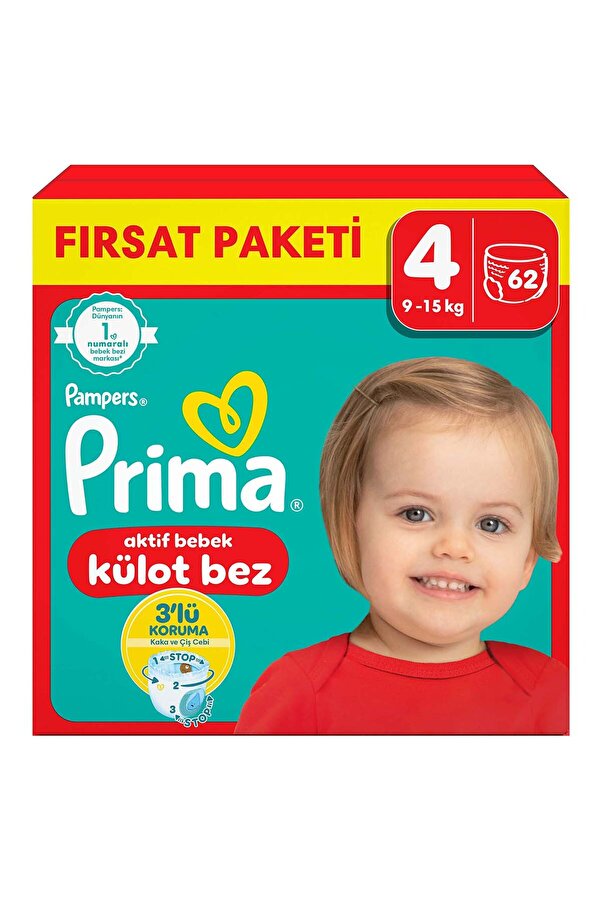 Prima Külot Bez 4 Numara Bebek Bezi 62 Adet Fırsat Paketi