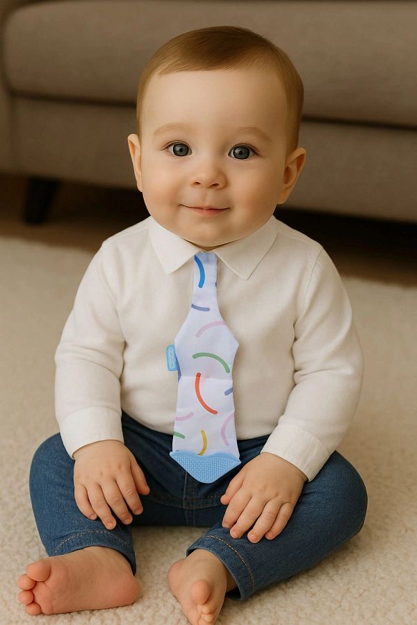 Babyjem-Teether Scarf & Tie - Smiling Face - White - Rustling & Comforting Soft Silicone Bpa Free 1