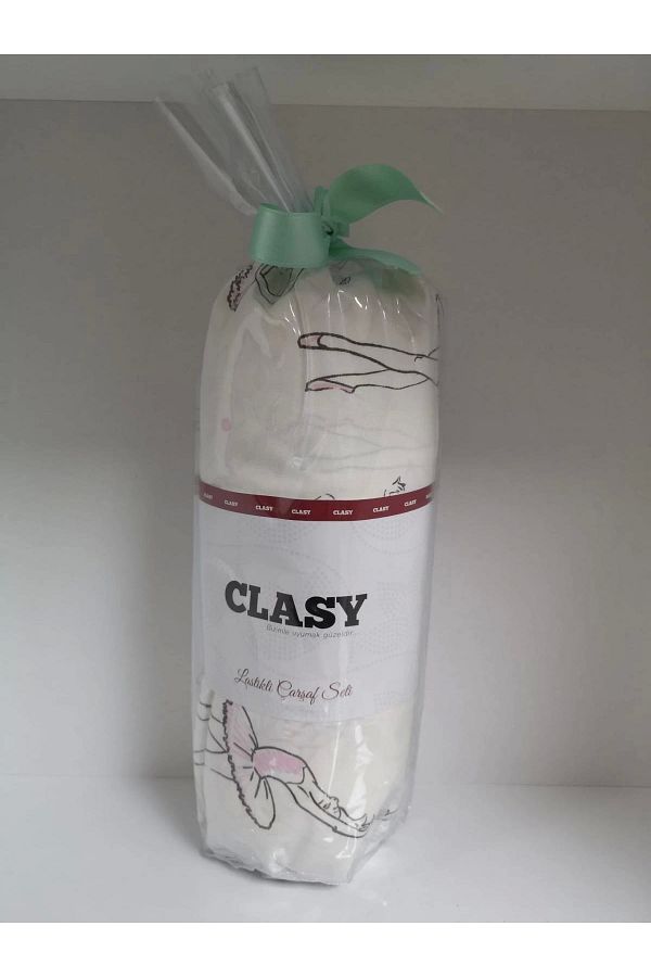 Clasy-Ranforce White Patterned Single Elastic Sheet Set 1
