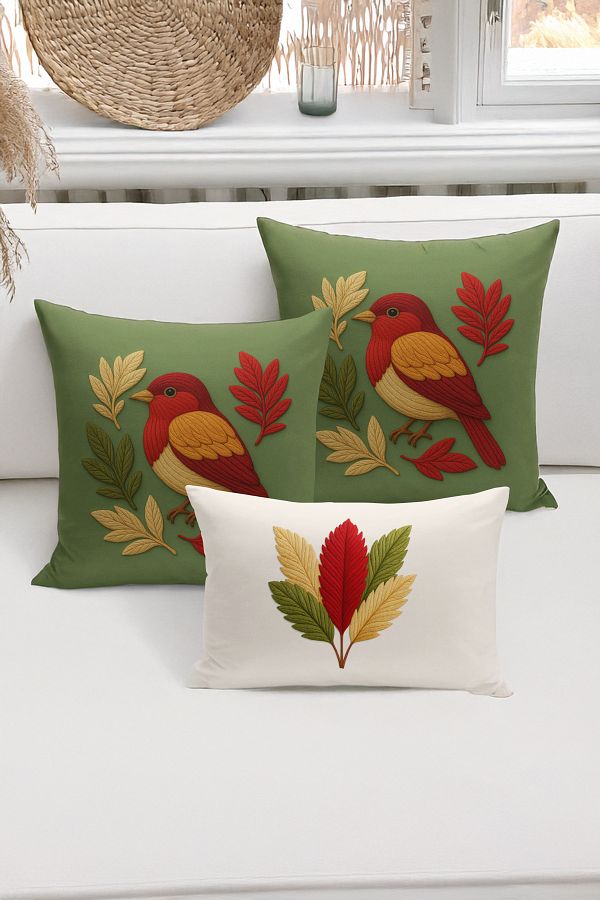 Bertille Home-Set de 3 huse de pernă cu imprimare digitală pe două părți (aspect de broderie cu model de puncție) 1