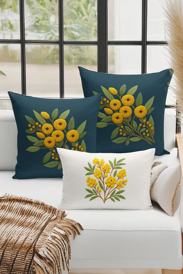 Bertille Home-Set de 3 huse de pernă cu imprimare digitală pe două părți (aspect de broderie cu model de puncție) 1