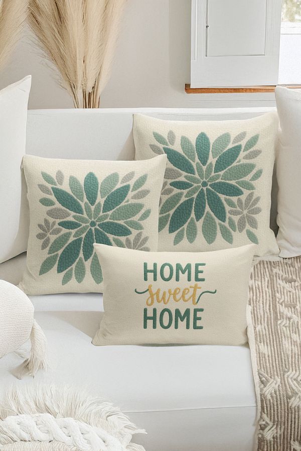 Bertille Home-Set de 3 huse de pernă cu imprimare digitală pe două părți (aspect de broderie cu model de puncție) 1