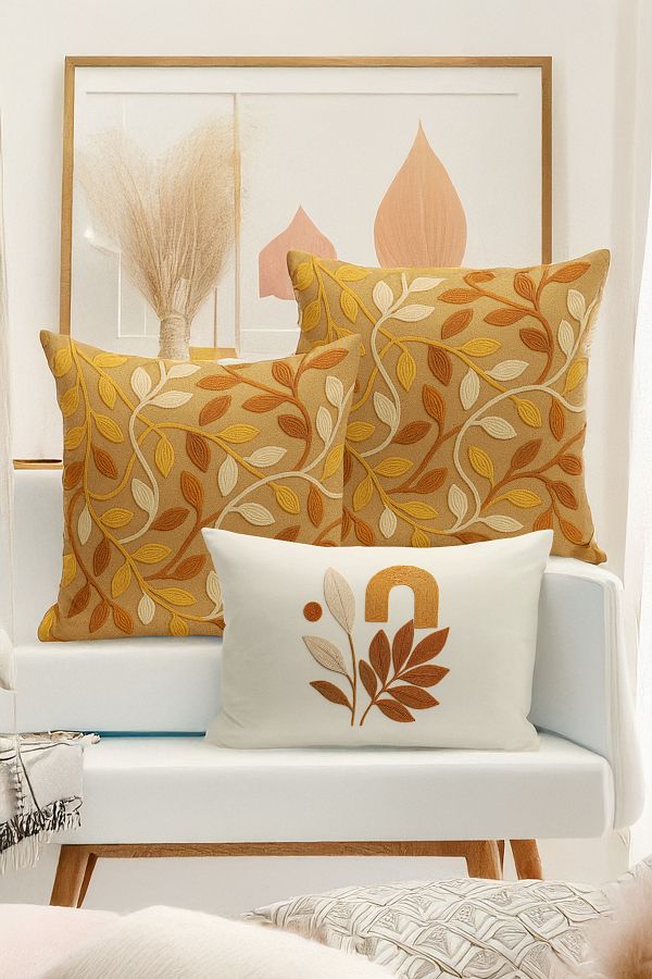 Bertille Home-Set de 3 huse de pernă cu imprimare digitală pe două părți (aspect de broderie cu model de puncție) 1