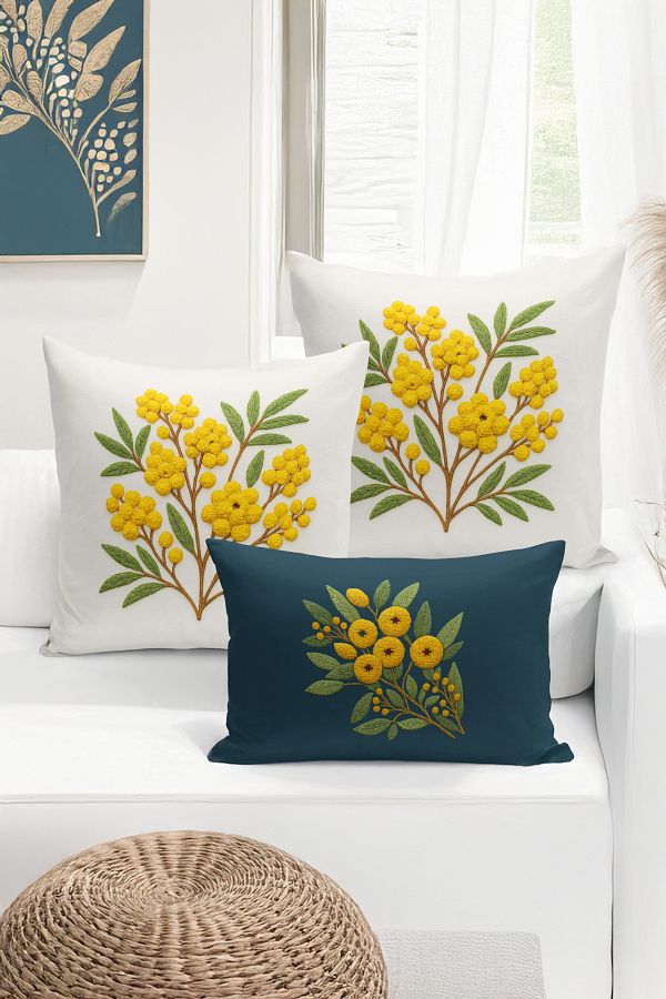 Bertille Home-Set de 3 huse de pernă cu imprimare digitală pe două părți (aspect de broderie cu model de puncție) 1