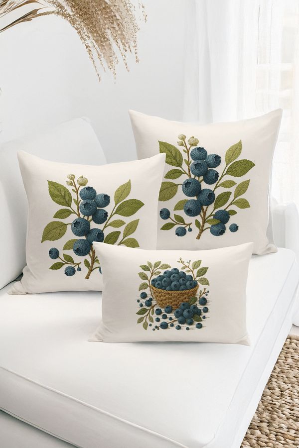 Bertille Home-Set de 3 huse de pernă cu imprimare digitală pe două părți (aspect de broderie cu model de puncție) 1