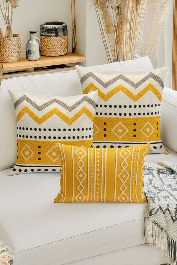 Bertille Home-Set de 3 huse de pernă cu imprimare digitală pe două părți (aspect de broderie cu model de puncție) 1