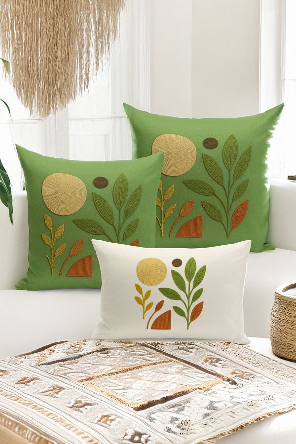 Bertille Home-Set de 3 huse de pernă cu imprimare digitală pe două părți (aspect de broderie cu model de puncție) 1