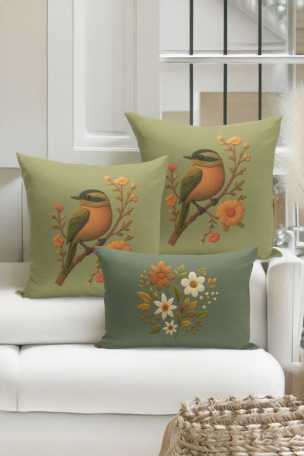 Bertille Home-Set de 3 huse de pernă cu imprimare digitală pe două părți (aspect de broderie cu model de puncție) 1