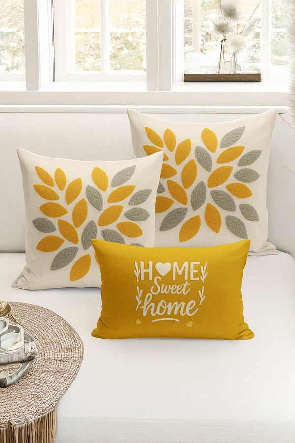 Bertille Home-Set de 3 huse de pernă cu imprimare digitală pe două părți (aspect de broderie cu model de puncție) 1