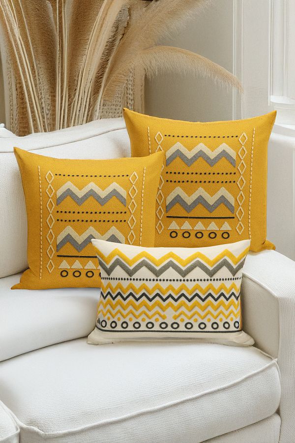 Bertille Home-Set de 3 huse de pernă cu imprimare digitală pe două părți (aspect de broderie cu model de puncție) 1