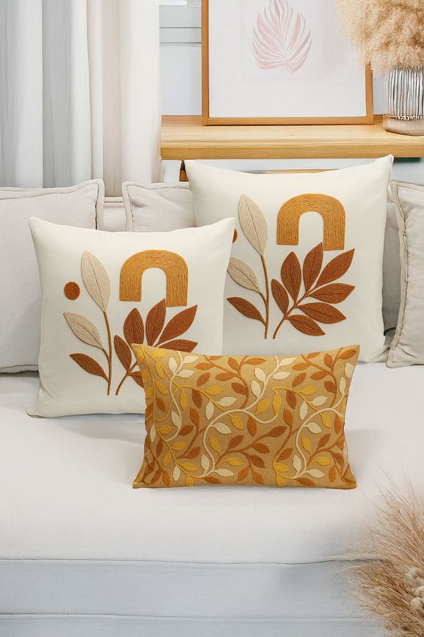 Bertille Home-Set de 3 huse de pernă cu imprimare digitală pe două părți (aspect de broderie cu model de puncție) 1