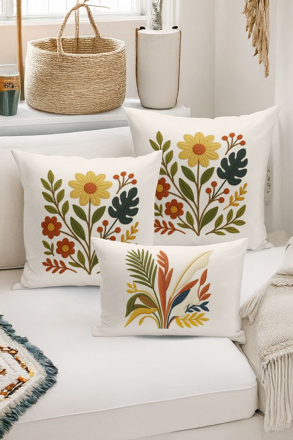 Bertille Home-Set de 3 huse de pernă cu imprimare digitală pe două părți (aspect de broderie cu model de puncție) 1