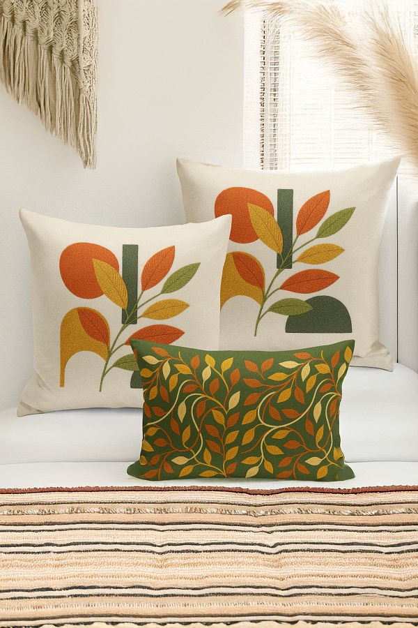 Bertille Home-Set de 3 huse de pernă cu imprimare digitală pe două părți (aspect de broderie cu model de puncție) 1