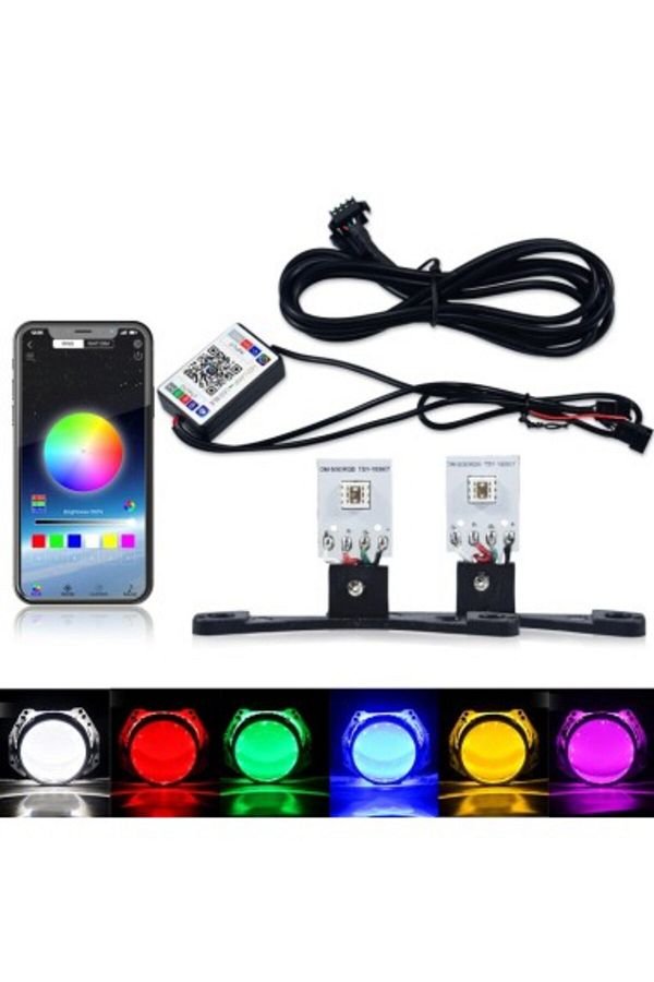 Xenon Bright-Set de 2 LED-uri RGB Devil Eyes multicolore cu aplicație pentru telefon mobil 1