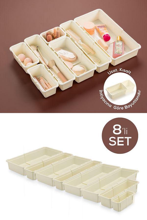 Vienev-Set of 8 Adjustable Drawer Organizer Boxes – Extendable and Shortenable Organizer Set (4A2B1C1D) 1