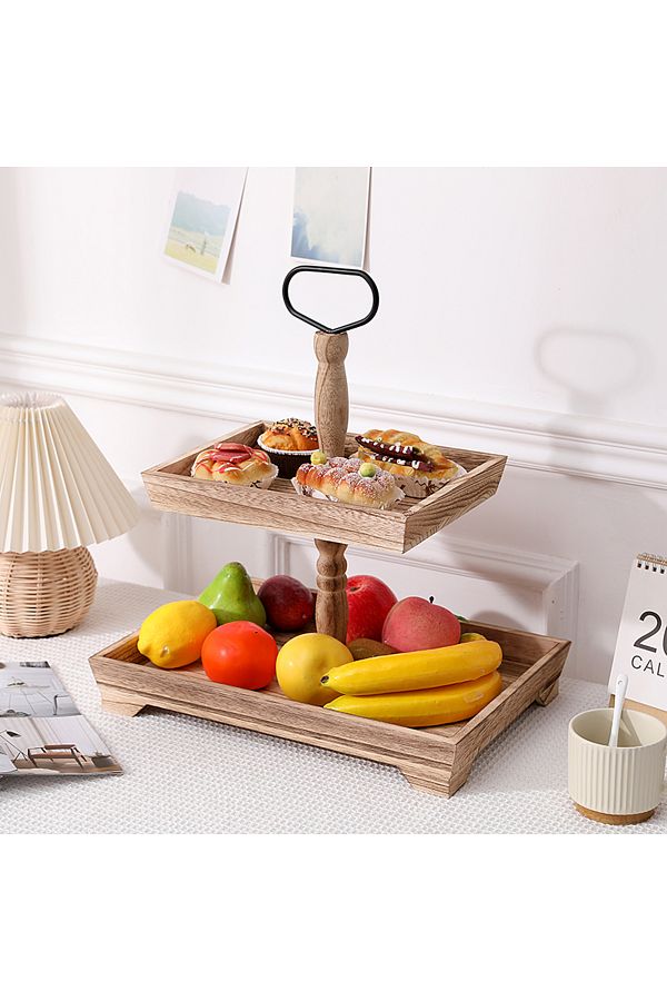 Cozy Nest-Wooden 2-Tier Cupcake Stand, Rustic Pastry Holder Serving Tray for Desserts Cakes 1