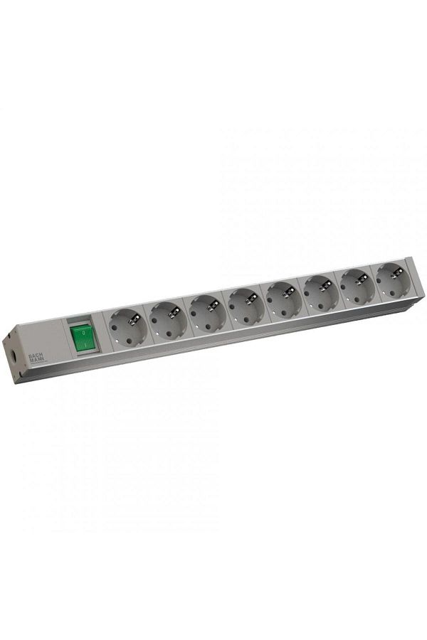 Bachmann-IT PDU 8 x Schuko sockets, 1x Switch, in Schuko, 1U, grounding, switch, length 1