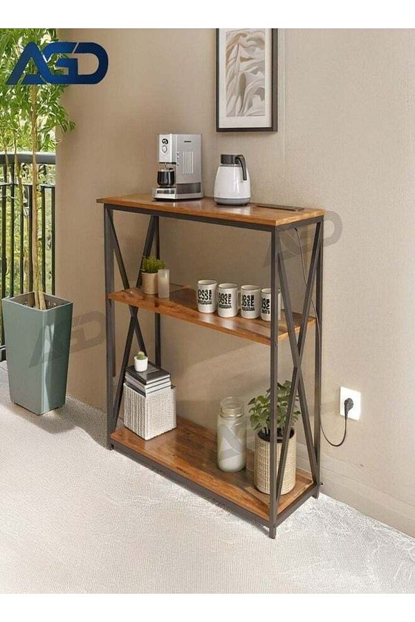 AGD-3-Layer Console Table with Charging Base Storage Racks and Power Outlet 1